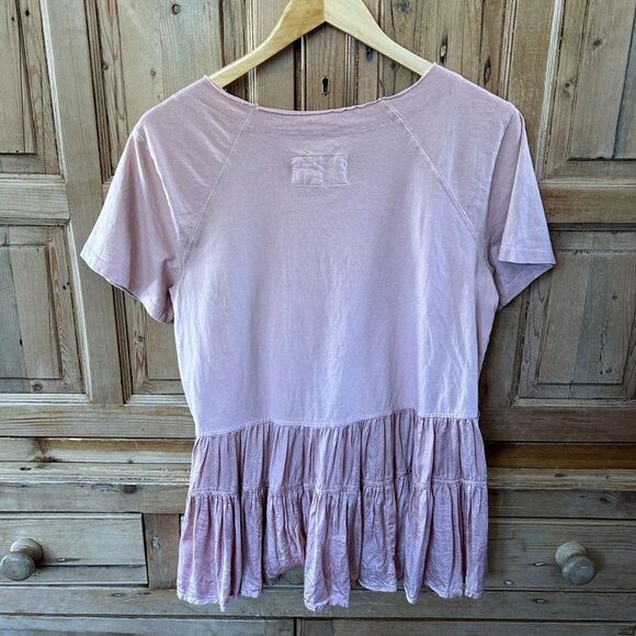 by Anthropologie‎ Small Top Pale Coral Pink Short Sleeve Ruffles Round Neck - Picture 7 of 11